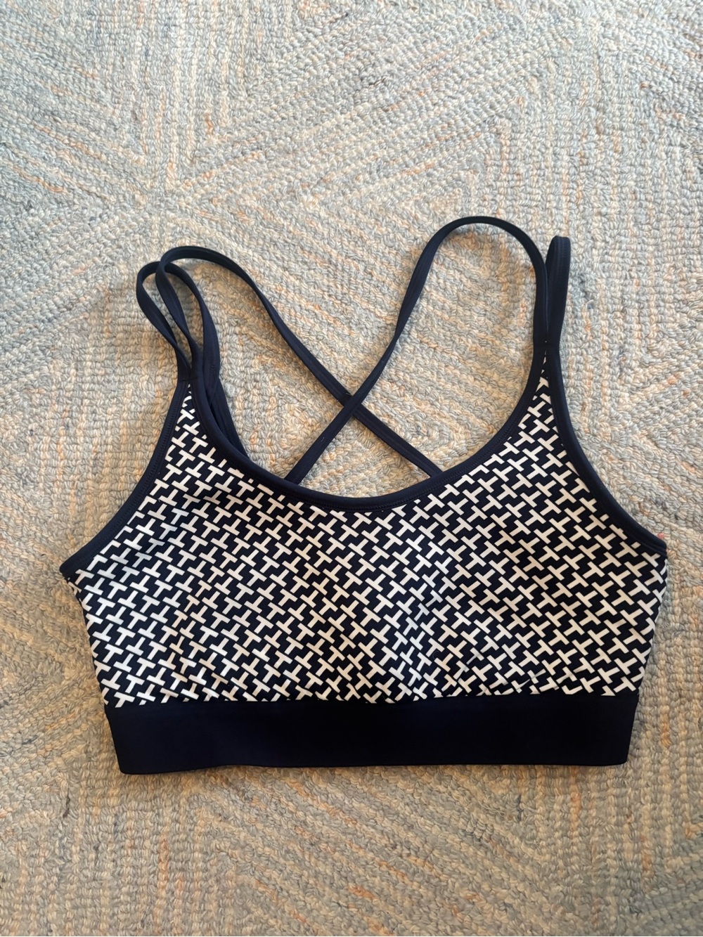 Tory Burch Black and White Cross-Strap Sports Bra
